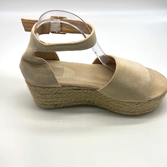 Platform - Soft Beige Ankle Strap Open Toe Espadrille Wedge Sandals Size 39 - Picture 13 of 15